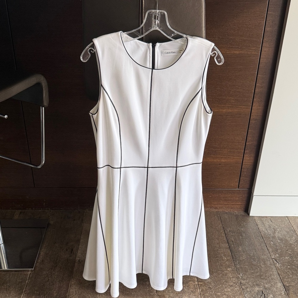 Calvin Klein White Dress with Black Accents sz 8